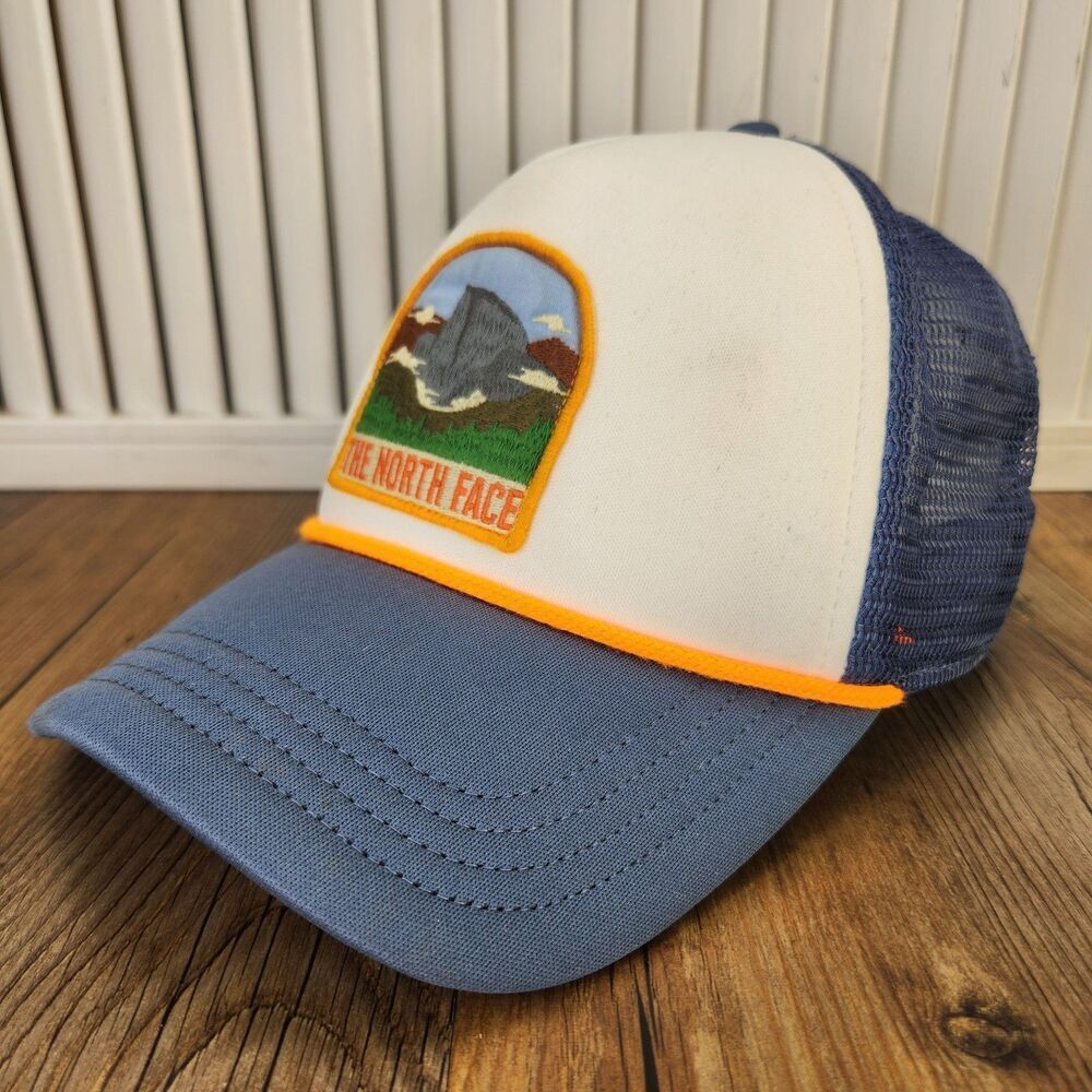 The North Face Snapback Trucker Hat Cap Blue White Yellow Rope Scenic Patch Mesh